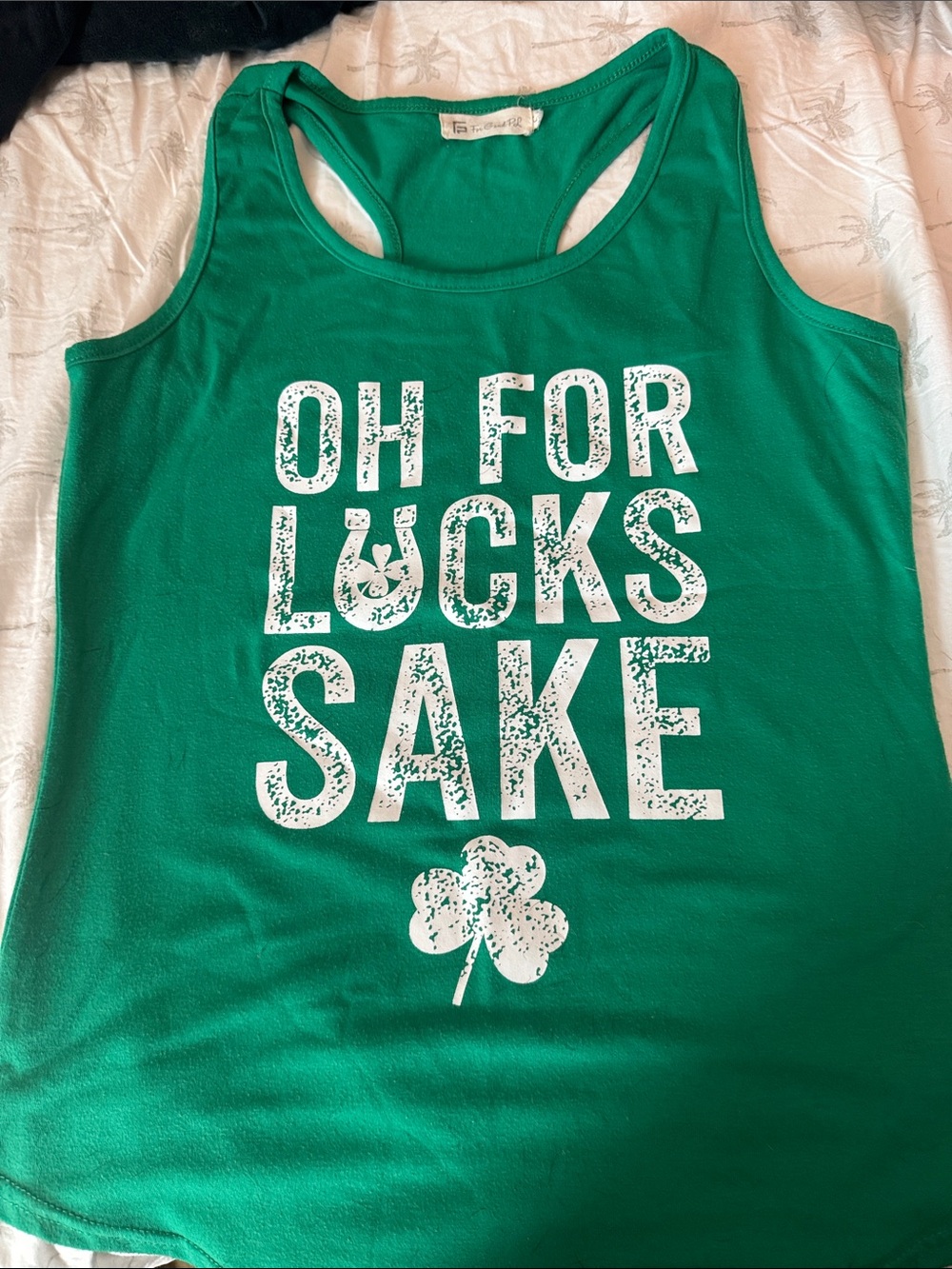 Green Graphic Racerback Tank Top with Shamrock Slogan